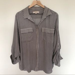 Loft black and white striped utility blouse XL